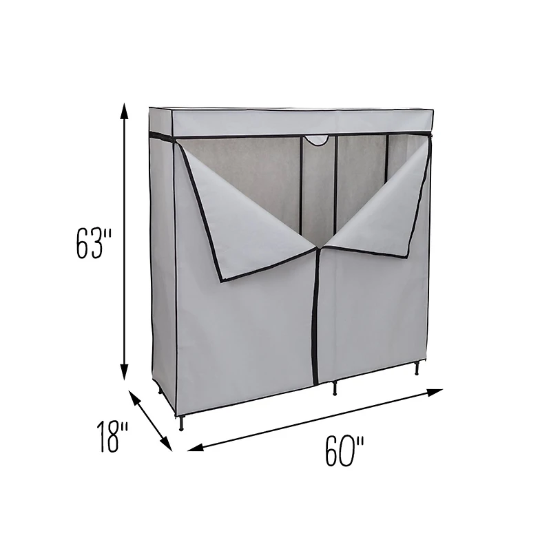 Honey Can Do 60" Gray Wide Double Door Portable Wardrobe Closet