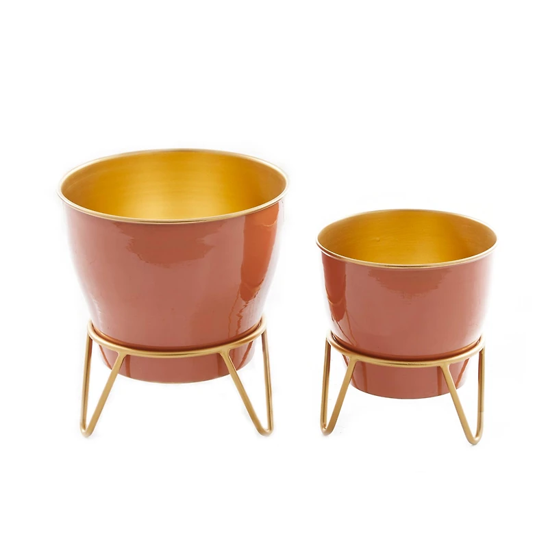 The Novogratz Set of 2 Pink Iron Modern Planter, 12" x 10" x 10"