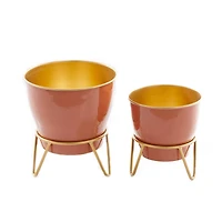 The Novogratz Set of 2 Pink Iron Modern Planter, 12" x 10" x 10"
