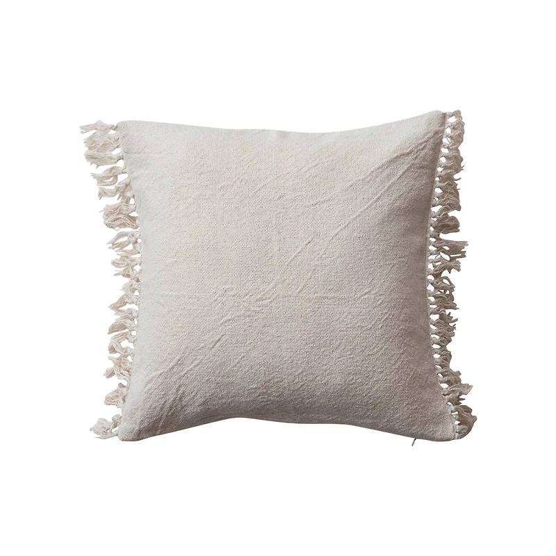 Hello Honey® 20" White Soft Cotton Pillow with Fringe