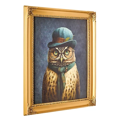 American Art Decor Old Wise Owl Ornate Framed Bar Wall Decor - 16.75" x 13.75" x 1"