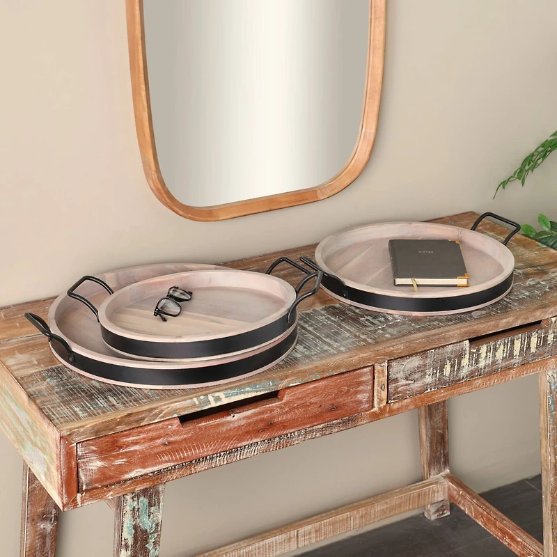 Round Wood Decorative Nesting Tray Set