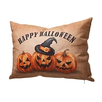 Glitzhome® Faux Burlap Happy Halloween Pumpkin Pillow