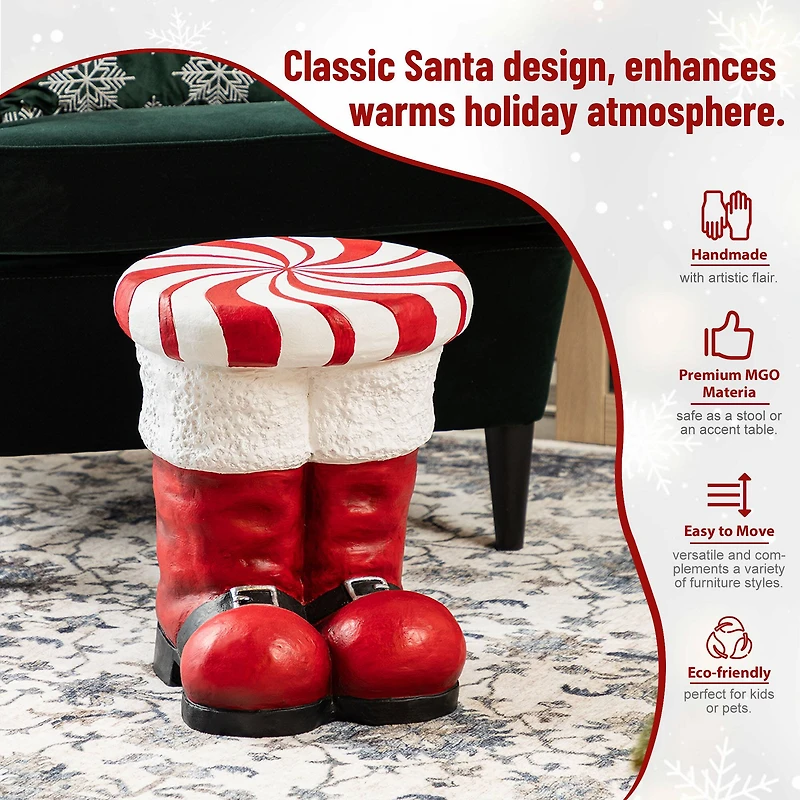 Glitzhome® 14.5"H Christmas MGO Peppermint Boot Stool or Accent Table