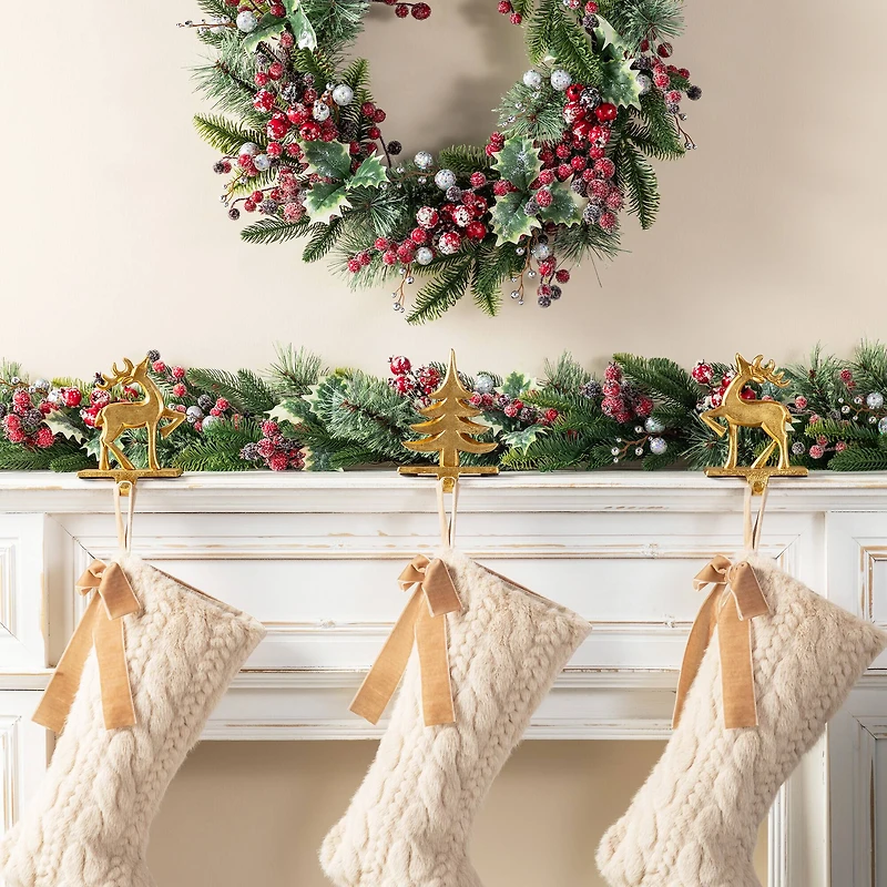Glitzhome® Christmas Resin Tree and Reindeer Stocking Holder Set