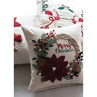 Hello Honey® 18" Merry Christmas Embroidered Applique Wreath Cotton Pillow