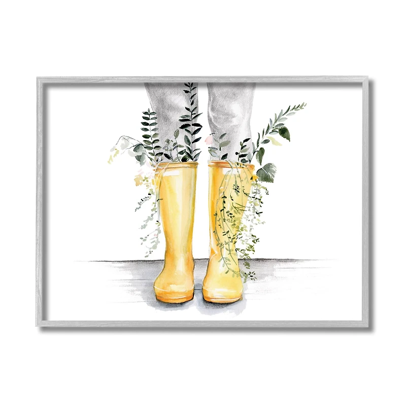 Stupell Industries Yellow Rainboot Bouquets Chic Wildflower Foliage in Gray Frame Wall Art