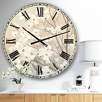 Designart 'Brown Onn Grey Blossoms Traditional Wall Clock