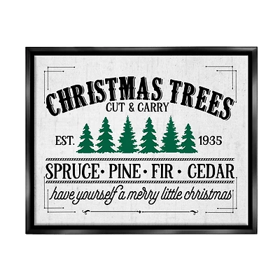 Stupell Industries Christmas Trees Vintage Sign Framed Floater Canvas Wall Art