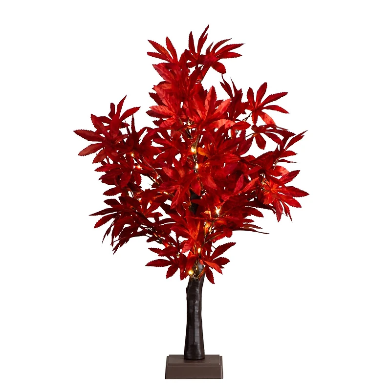 2ft. Pre-Lit Red Autumn Maple Artificial Fall Tree with 50 Warm White LED Lights and Detachable Base