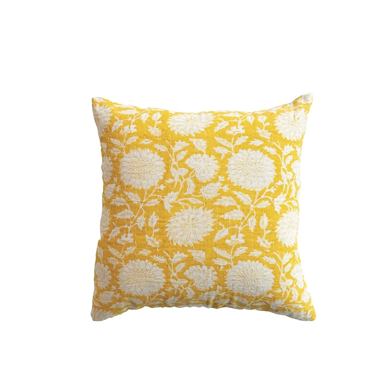 Hello Honey® 16" Yellow & White Floral Bock Print Accent Pillow