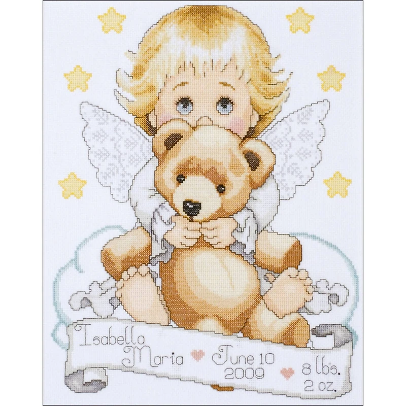 Tobin Baby Angel Birth Record Counted Cross Stitch Kit