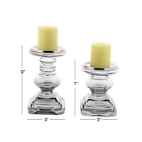 Clear Glass Traditional Candle Holder Set