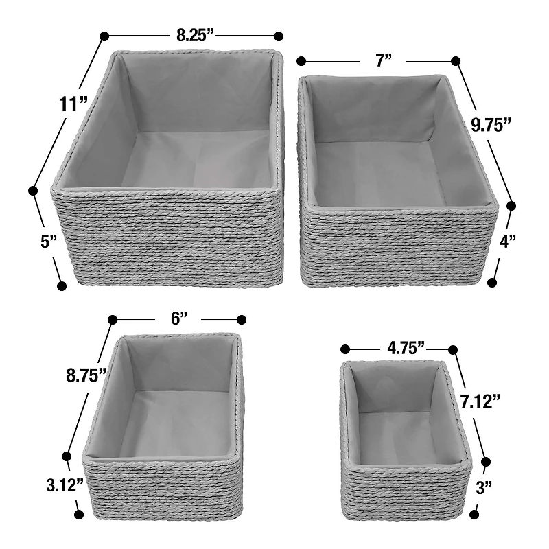 Sorbus 4-Piece Woven Rope Basket Set