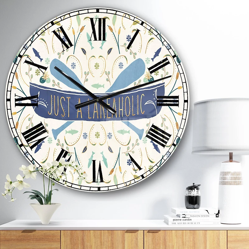 Designart 'Just A Lakeaholic Lake House Wall Clock