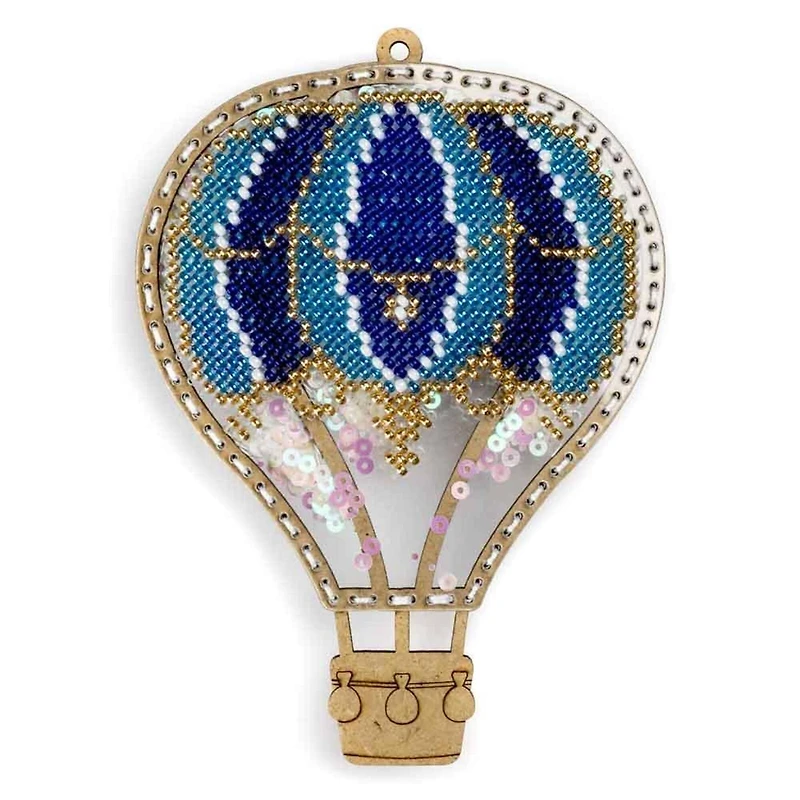 Wonderland Crafts Blue Hot Air Balloon Christmas Ornament Bead Embroidery Kit