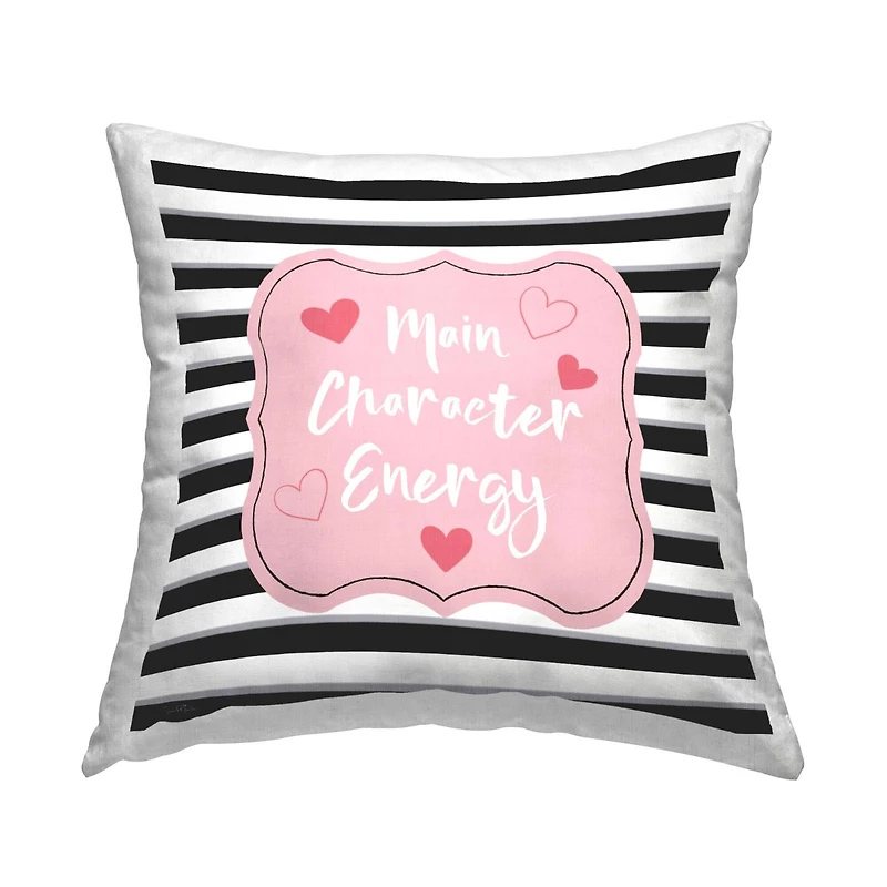 Stupell Industries Main Character Energy Bold Pink Black Stripes Throw Pillow, 18" x 18"