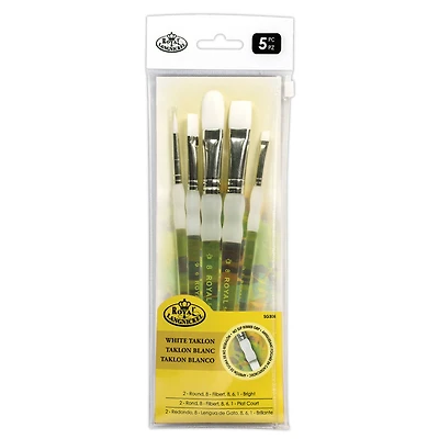Royal & Langnickel® White Taklon Brush Soft-Grip Value Pack Brush Set, 5ct.