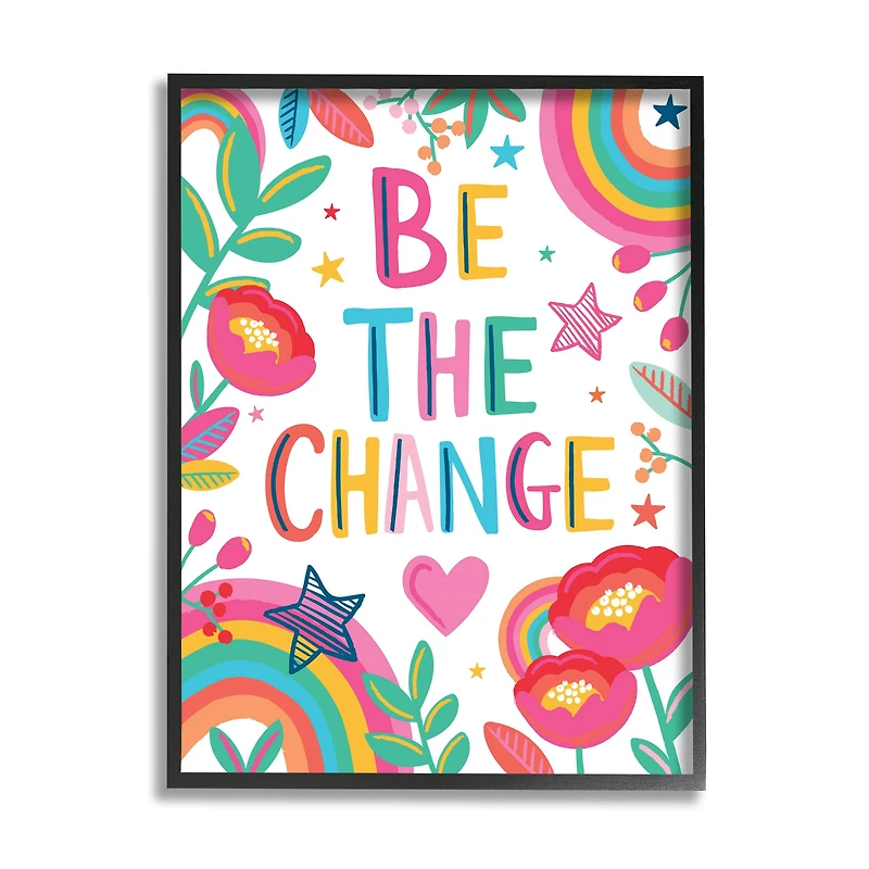 Stupell Industries Be The Change Rainbow Black Framed Wall Art