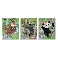 Stupell Industries Tropical Hibiscus Flower Jungle Animals Koala Panda Sloth Wall Plaque
