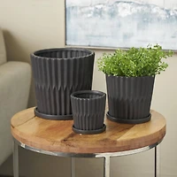 Double Ribbed Textured Ceramic Planter Set