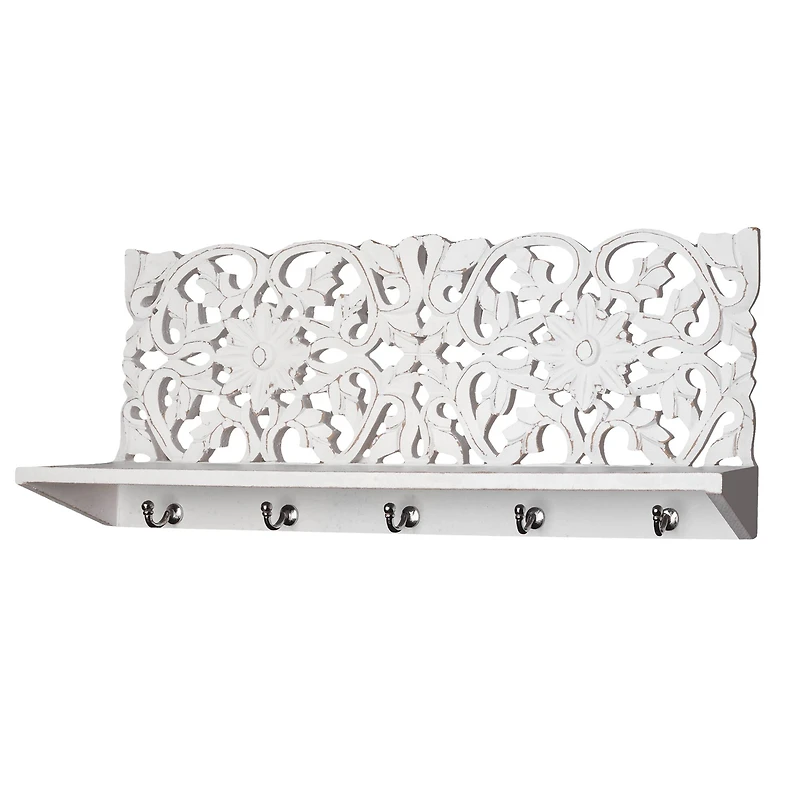 30" White Floating Wall Coat & Hat Hook Rack Shelf