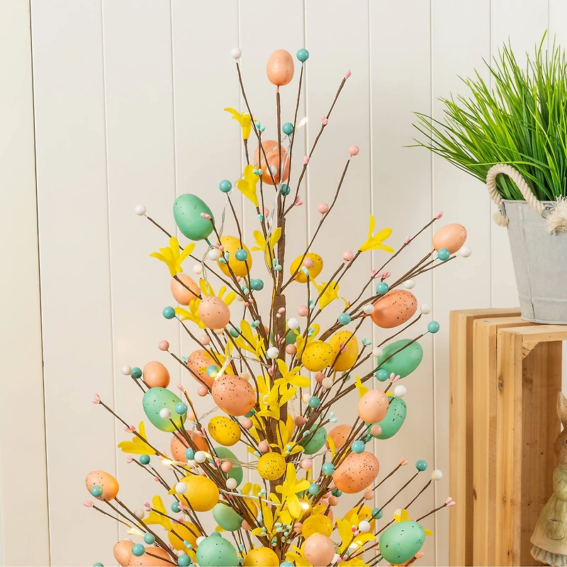Glitzhome® 36" Lighted Easter Egg & Flower Urn Porch Tree with Timer