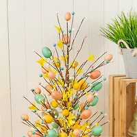 Glitzhome® 36" Lighted Easter Egg & Flower Urn Porch Tree with Timer