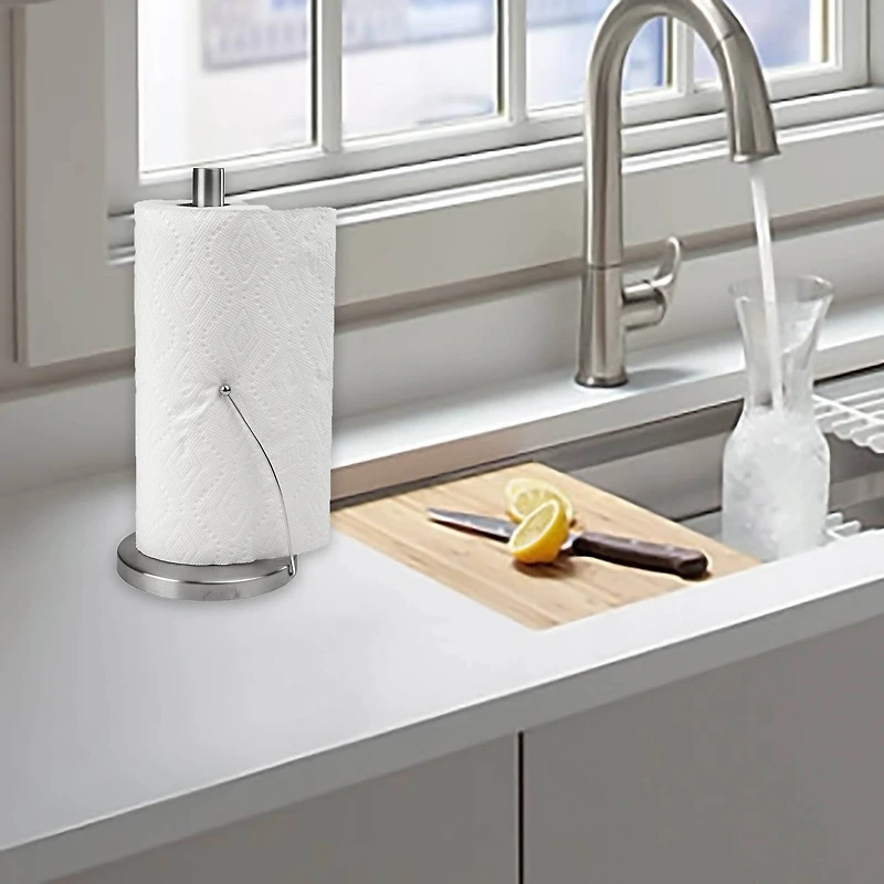 Mind Reader Silver Standing Paper Towel Holder with Weighted Base