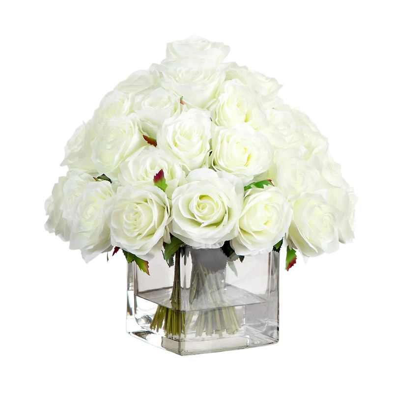 Wedding Collection 13in. Artificial Rose Arrangement in Glass Vase