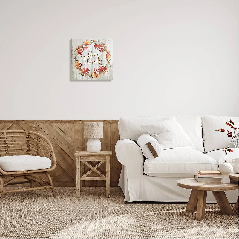 Stupell Industries Give Thanks Autumnal Wreath Canvas Wall Art