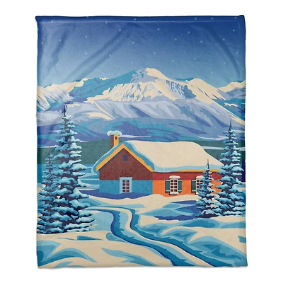 Arctic Nighttime Cabin 50x60 Coral Fleece Blanket