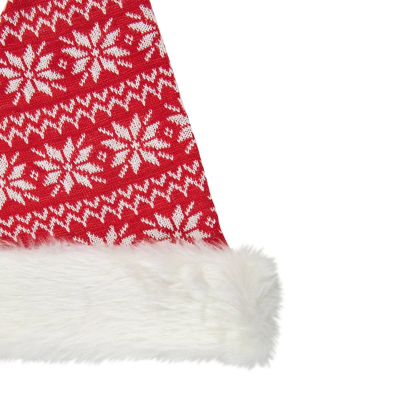 17" Red & White Nordic Snowflake Striped Santa Hat with Pom Pom