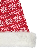 17" Red & White Nordic Snowflake Striped Santa Hat with Pom Pom