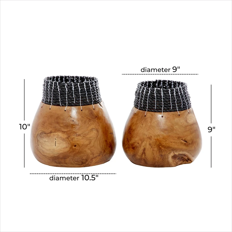 The Novogratz Set of 2" Black Teak Wood Natural Decorative Bowls 10", 9"