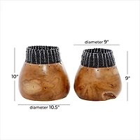 The Novogratz Set of 2" Black Teak Wood Natural Decorative Bowls 10", 9"