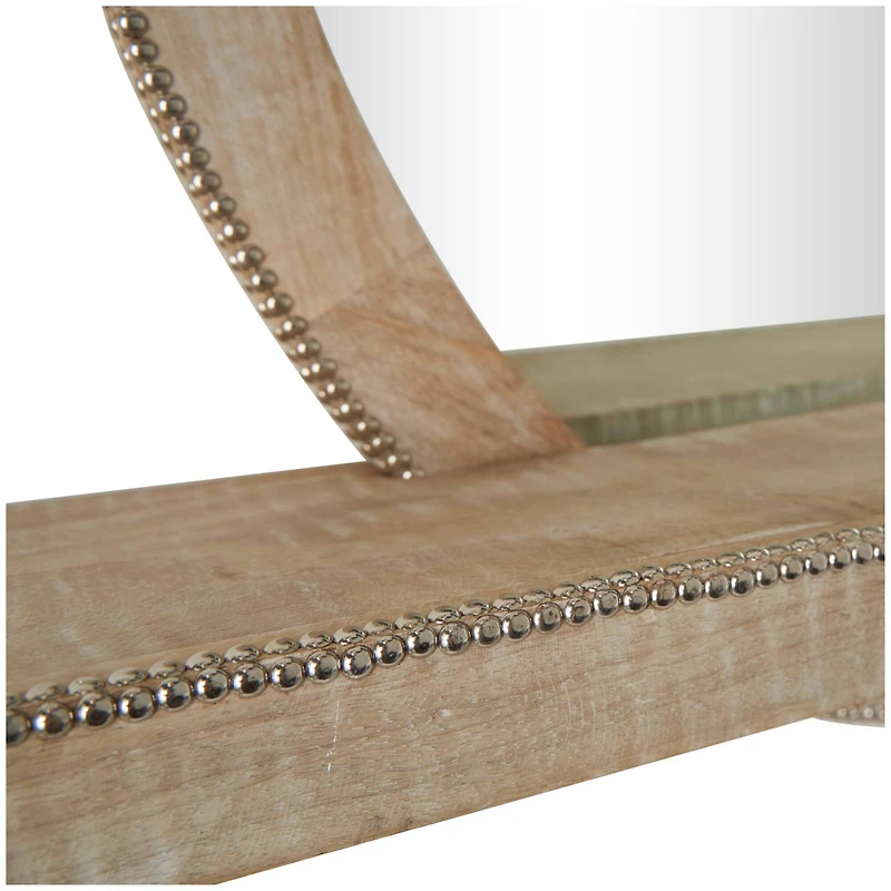 36" Light Brown Wall Mirror with Silver Beaded Outline