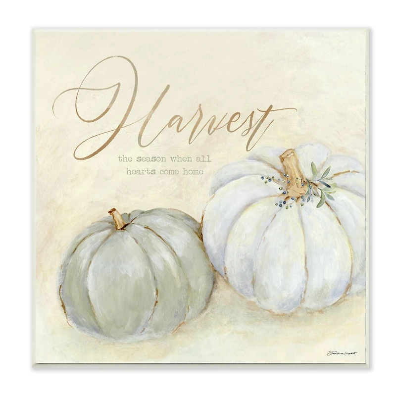 Stupell Industries Harvest Grey Pumpkins Autumn Fall Seasonal Word Design Wood Wall Plaque