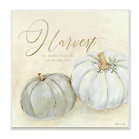 Stupell Industries Harvest Grey Pumpkins Autumn Fall Seasonal Word Design Wood Wall Plaque