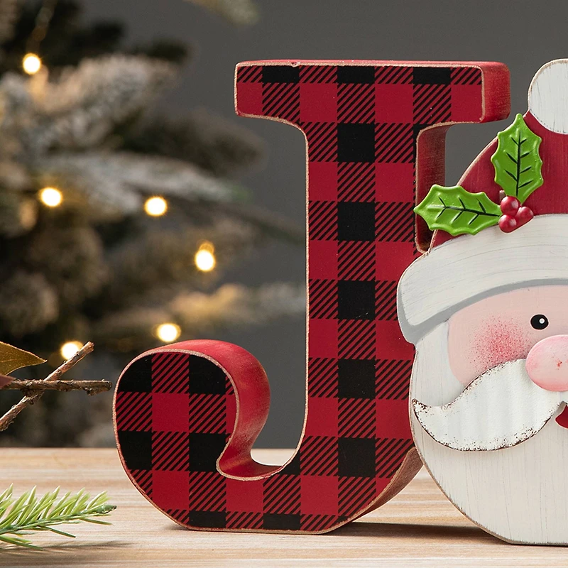 Glitzhome® 11.75'' JOY Wooden Christmas Plaid Table Décor