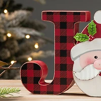 Glitzhome® 11.75'' JOY Wooden Christmas Plaid Table Décor