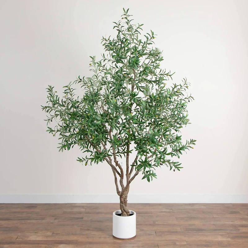 8ft. Artificial Grand Olive Tree in White Decorative Planter