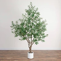 8ft. Artificial Grand Olive Tree in White Decorative Planter