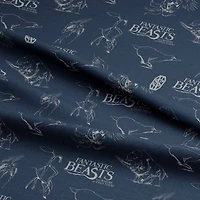 Harry Potter™ Metallic Fantastic Beasts™ Logo & Creatures on Navy Cotton Fabric