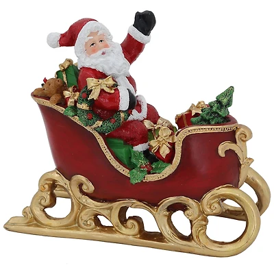 9.5" Red & Gold Waving Santa Sitting in a Sleigh Christmas Decoration