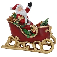 9.5" Red & Gold Waving Santa Sitting in a Sleigh Christmas Decoration