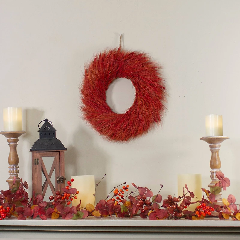 16" Red & Orange Ears of Wheat Fall Harvest Wreath