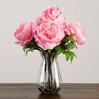 16" Light Pink Peony Arrangement in Glass Vase