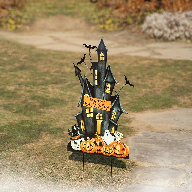 Glitzhome® 32" Halloween Metal Haunted House Yard Stake