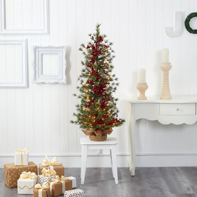 4ft. Pre-Lit Berry & Pine Artificial Christmas Tree, Warm White Lights